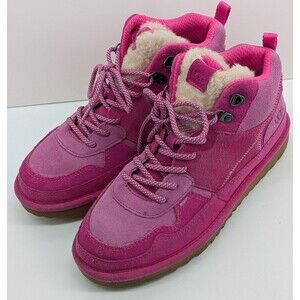 UGG Women's Pink Suede Fur Lined Lace Up Ankle Boots Sneaker US 5 EU 37 Winter